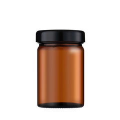 Amber glass bottles for cosmetics, natural medicine , oils or other liquids isolated on a white background