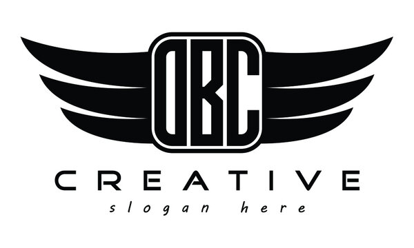 OBC three Letter Wings minimalist creative concept flag Flying abstract Initial wing symbol icon professional logo design, Vector template