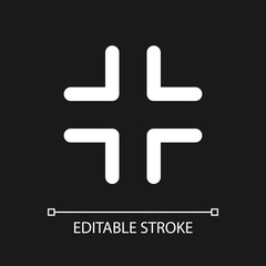 Exit full screen pixel perfect white linear ui icon for dark theme. Video player bar button. Vector line pictogram. Isolated user interface symbol for night mode. Editable stroke. Arial font used