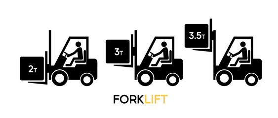 Forklift symbol set with different load lifting weight. Loader icons for design use