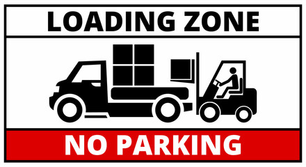 Information plate, loading and unloading area. A forklift is loading or unloading goods. Vector, illustration