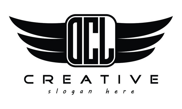 OCL three Letter Wings minimalist creative concept flag Flying abstract Initial wing symbol icon professional logo design, Vector template