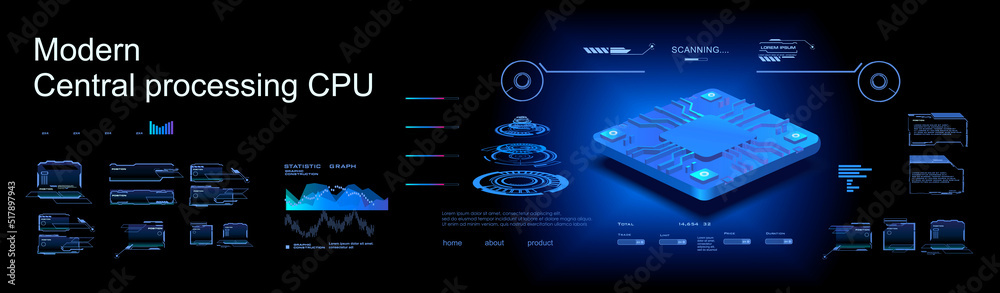 Poster presentation super-powerful processor. realistic 3d model new generation processor for processing la