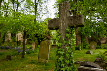 Starożytne kamienne nagrobki na Cmentarzu All Saints Cemetery w Jesmond, Newcastle - obrazy, fototapety, plakaty