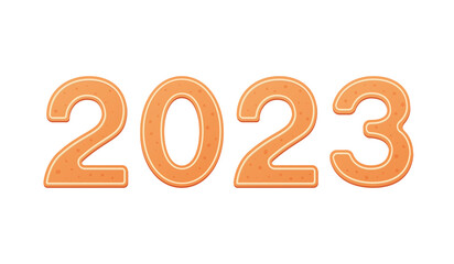 Happy New Year 2023. Poster or banner with Gingerbread cookies in the form of numbers 2023.