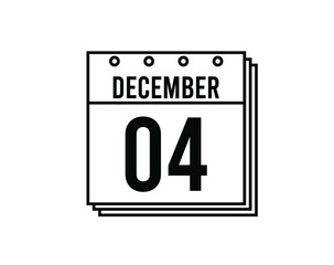 December 4 calendar. December month calendar black and white icon. Simple 3D vector.