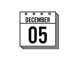 Fototapeta premium December 5 calendar. December month calendar black and white icon. Simple 3D vector.