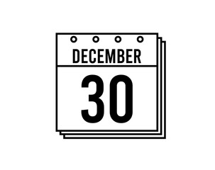 Obraz premium December 30 calendar. December month calendar black and white icon. Simple 3D vector.
