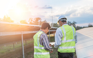 Operate in the sun and maintain solar power plants. Engineers inspect and maintain solar power plants. solar power plant Green energy innovation for life.