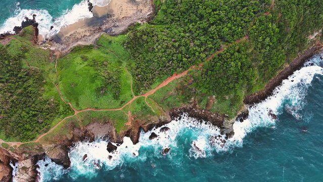 Paradise Cliff Mazunte Beach Town Aerial Drone Fly Above Natural Oaxaca Mexico