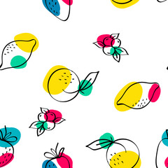 Pink and Yellow Lemon and Strawberry Vector White