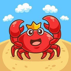 Cartoon Crab with Crown Sand Beach