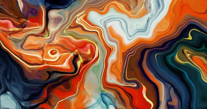 Orange and black marble motion design, abstract fluid art, modern mixed colours