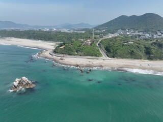 渥美半島赤羽根海岸、遠州灘の風景を空撮