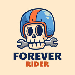 Skull Helmet Wrench Cartoon Logo Design