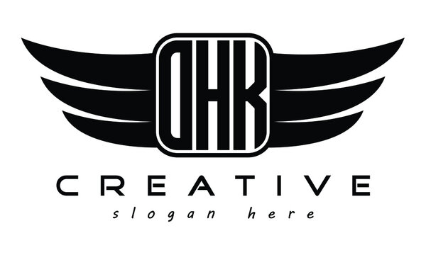 OHK three Letter Wings minimalist creative concept flag Flying abstract Initial wing symbol icon professional logo design, Vector template