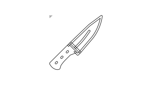 Black line Meat chopper icon isolated on white background. Butcher knife. Kitchen knife for meat. Butcher knife. 4K Video motion graphic animation