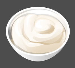 a set of sauces in neat white saucers. realistic stylized white saucers are filled with colorful appetizing sauces