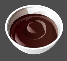 a set of sauces in neat white saucers. realistic stylized white saucers are filled with colorful appetizing sauces