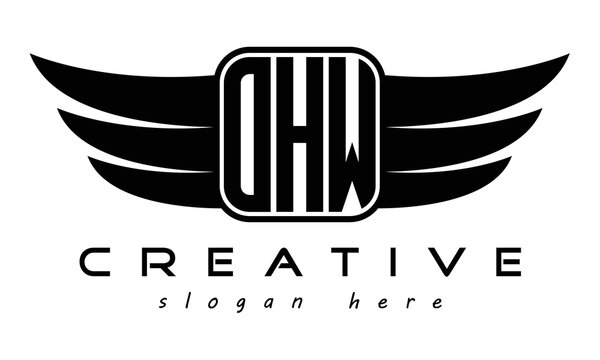 OHW three Letter Wings minimalist creative concept flag Flying abstract Initial wing symbol icon professional logo design, Vector template
