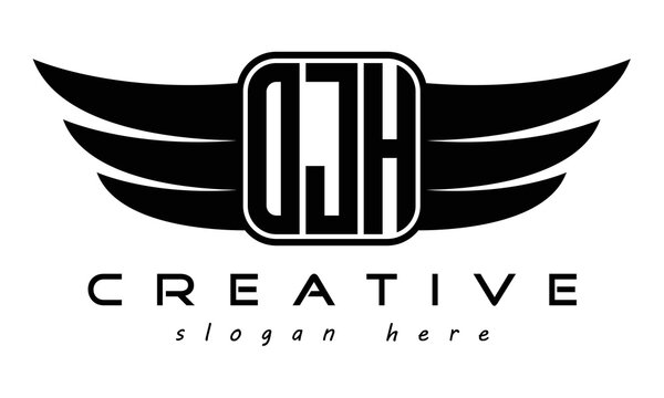 OJH three Letter Wings minimalist creative concept flag Flying abstract Initial wing symbol icon professional logo design, Vector template