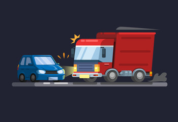 Truck hitting car. car accident scene illustration vector