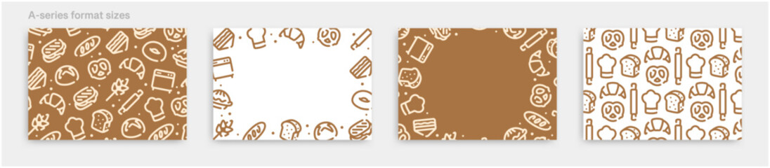 Bread and bakery icon pattern background for graphic design.A-size horizontal vector template set.