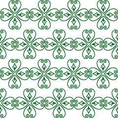 Monochrome seamless pattern of four monogram clover leaves on a white background. Classic texture in vintage style for wallpapers and fabric prints.