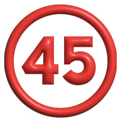3D Number 45 on White Background