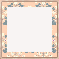 すみれ模様の額縁、すみれ模様のフレーム、花柄のフレーム、四角いフレーム、スクエアのフレーム、可愛いフレーム、ピーチカラーのフレーム、ピンク色のフレーム、パステルオレンジのフレーム、明るい色のフレーム