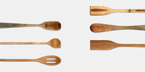 Topview of Set Cooking Wooden Utensils on Gray Background