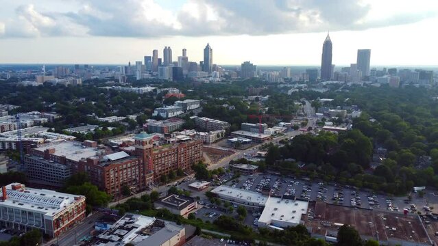drone footage of the Atlanta skyline
