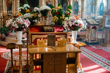 flowers in a church