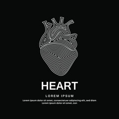 Human heart medical structure. simple line art heart Vector logotype illustration on dark background. Cardiology logo vector template suitable for organization, company, or community. EPS 10