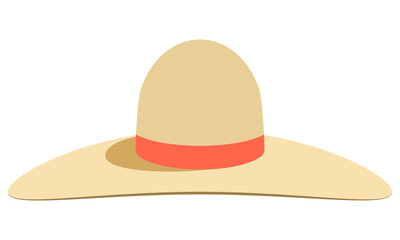 Straw hat with an orange ribbon. Cartoon illustration