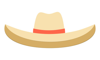 Straw hat with an orange ribbon. Cartoon illustration