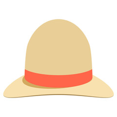 Straw hat with an orange ribbon. Cartoon illustration