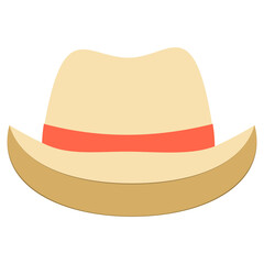 Straw hat with an orange ribbon. Cartoon illustration