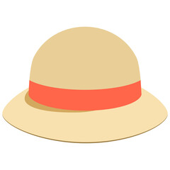 Straw hat with an orange ribbon. Cartoon illustration