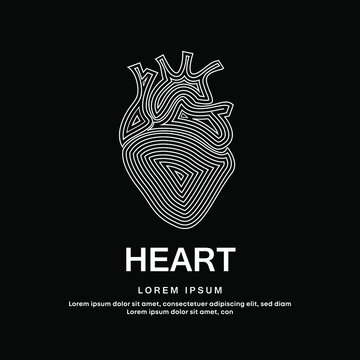 Human heart medical structure. simple line art heart Vector logotype illustration on dark background. Cardiology logo vector template suitable for organization, company, or community. EPS 10