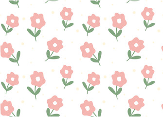 cute pink simple flower pattern seamless isolated on white background