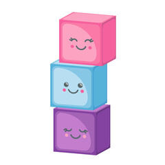 Multicolored kawaii tower cubes in flat style isolated on white background.