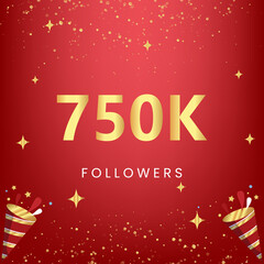 Fototapeta na wymiar Thank you 750k or 750 thousand followers with gold bokeh and star isolated on red background. Premium design for social media story, social sites posts, greeting card, social networks, poster, banner.