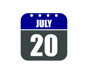 20 July calendar banner. July calendar icon in blue and gray.