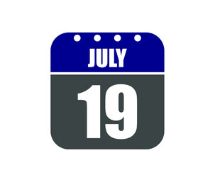 19 July calendar banner. July calendar icon in blue and gray.