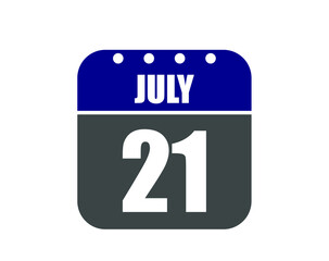 21 July calendar banner. July calendar icon in blue and gray.