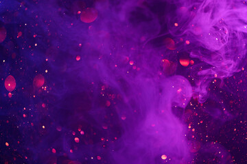 Colorful neon smoke clouds and shiny glitter lights bokeh abstract cosmic fantasy background