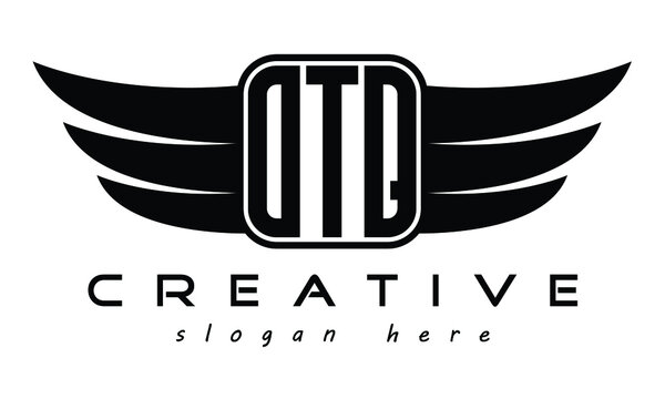 OTQ three Letter Wings minimalist creative concept flag Flying abstract Initial wing symbol icon professional logo design, Vector template