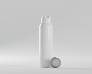 Deodorant-Sprühflaschenmodell mit Kappe, isoliert auf weißem Hintergrund. 3D-Rendering