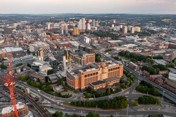 Aerial view of the architecture of Leeds cityscape skyline